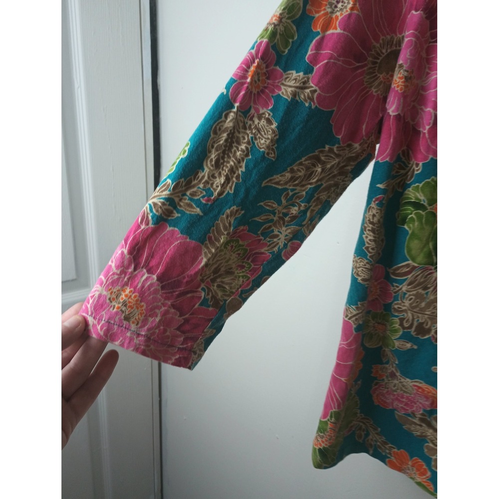 Caribbean Joe Womens XL Floral Tropical V-Neck 3/4 Sleeve Top Lattice Detail - Picture 3 of 5